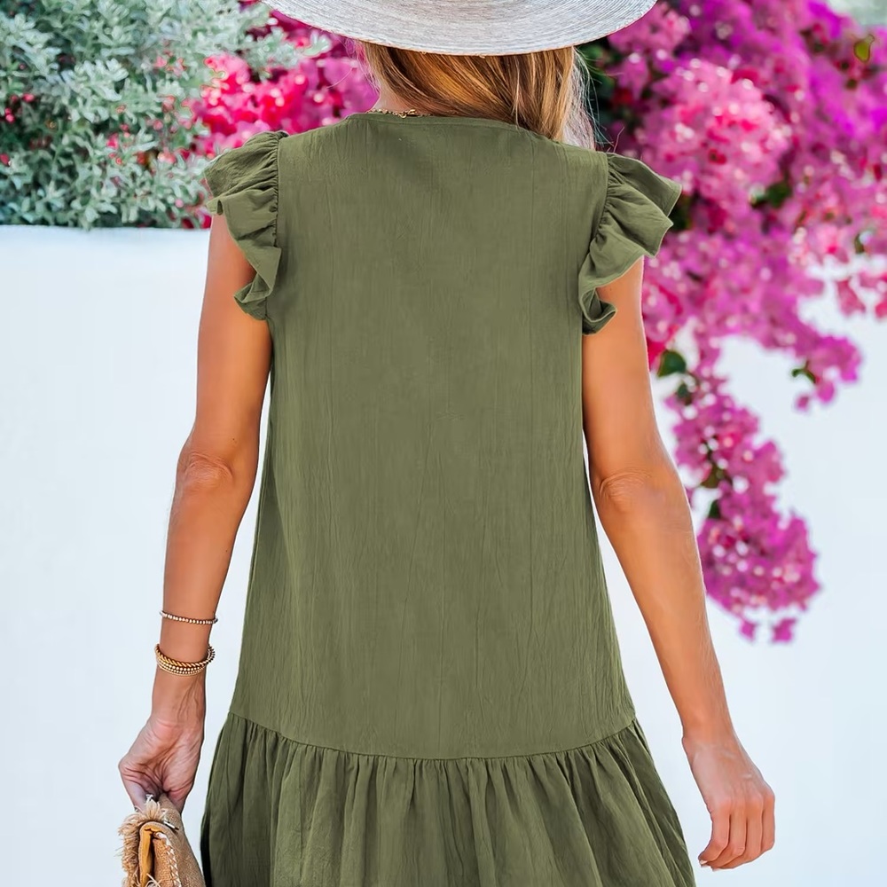 Cupshe Olive Green Button-Front Flounce Dress - Picture 2 of 5